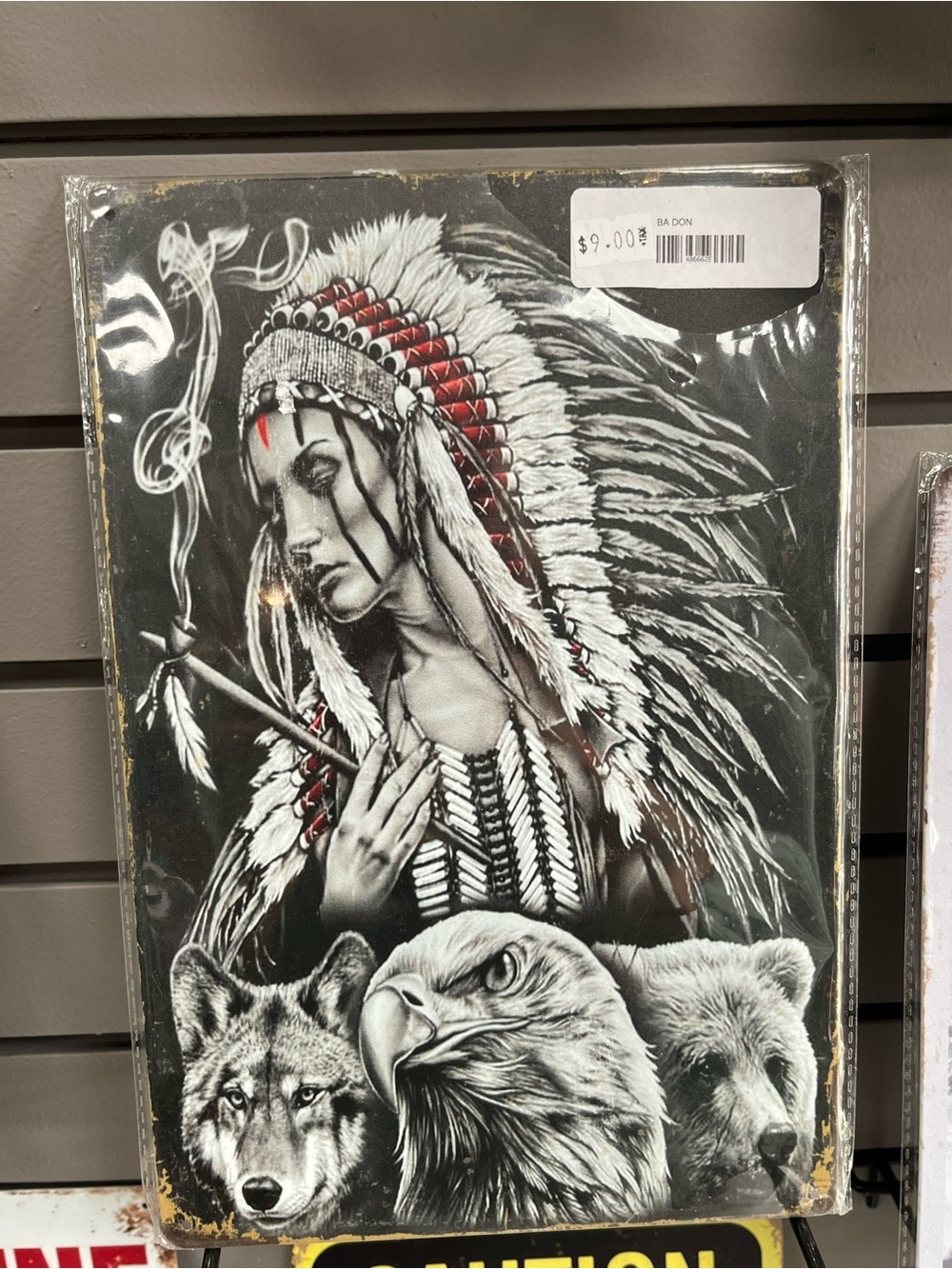 Black & White Native Spirit Wall Art with Red Accents